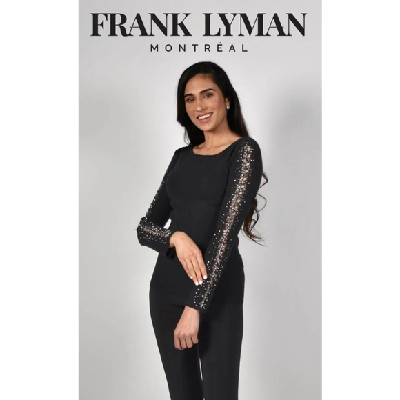 Frank Lyman Montreal Design Collection Embellished Knit Sweater in Black Onyx - Picture 2 of 8